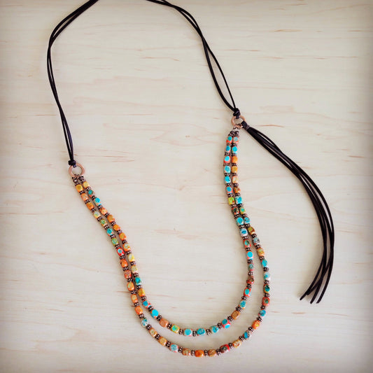 Sunrise Regalite Double Strand Beaded necklace w/ Tassel 264p