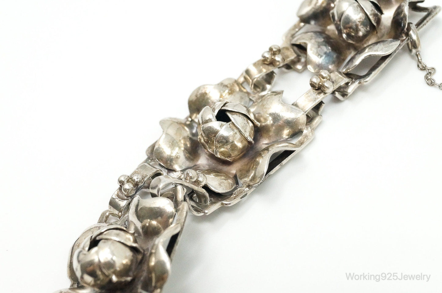 RARE 1940s Designer HOBE Flower Panels Sterling Silver Bracelet
