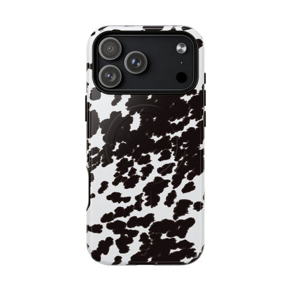 Cow Print Tough Magnetic Phone Case — Black & White Protective MagSafe Cover