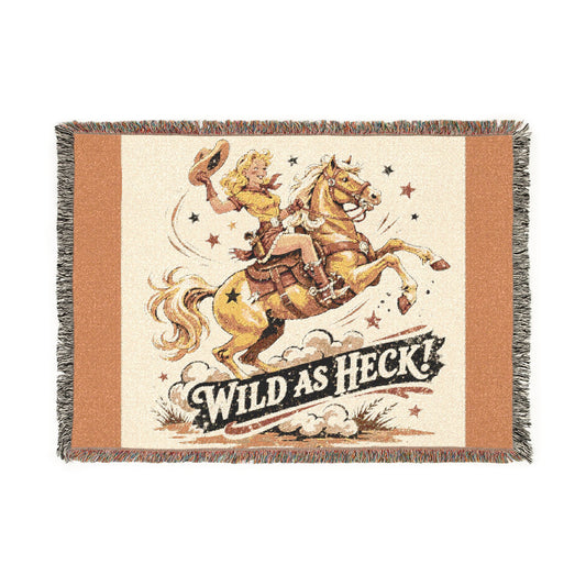 Wild As Heck Woven Blanket – Cowboy Horse Throw for Home & Ranch Decor