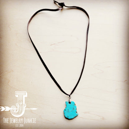 **Turquoise Slab Pendant on Leather Cord Necklace 254d