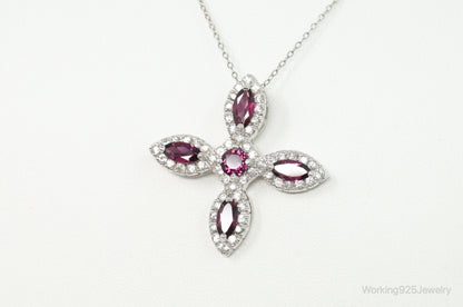 Large Rhodolite Garnet Cubic Zirconia Sterling Silver Necklace