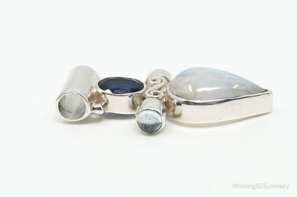 Large Vintage SJ Amethyst Blue Topaz Moonstone Sterling Silver Pendant