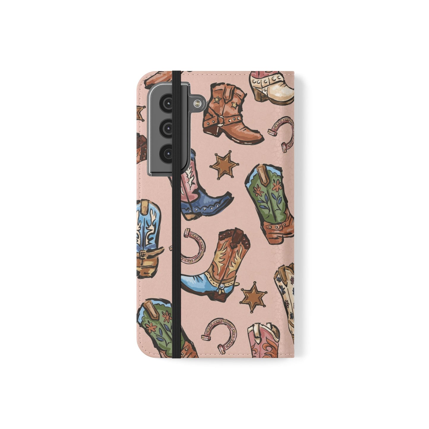 Western Boots Flip Wallet Phone Cases Pink