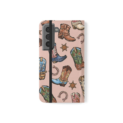 Western Boots Flip Wallet Phone Cases Pink