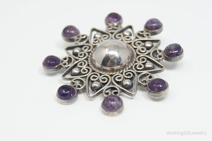 RARE Vintage Designer Carmen Beckmann Amethyst Sterling Silver Brooch Pendant