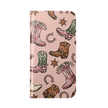Western Boots Flip Wallet Phone Cases Pink