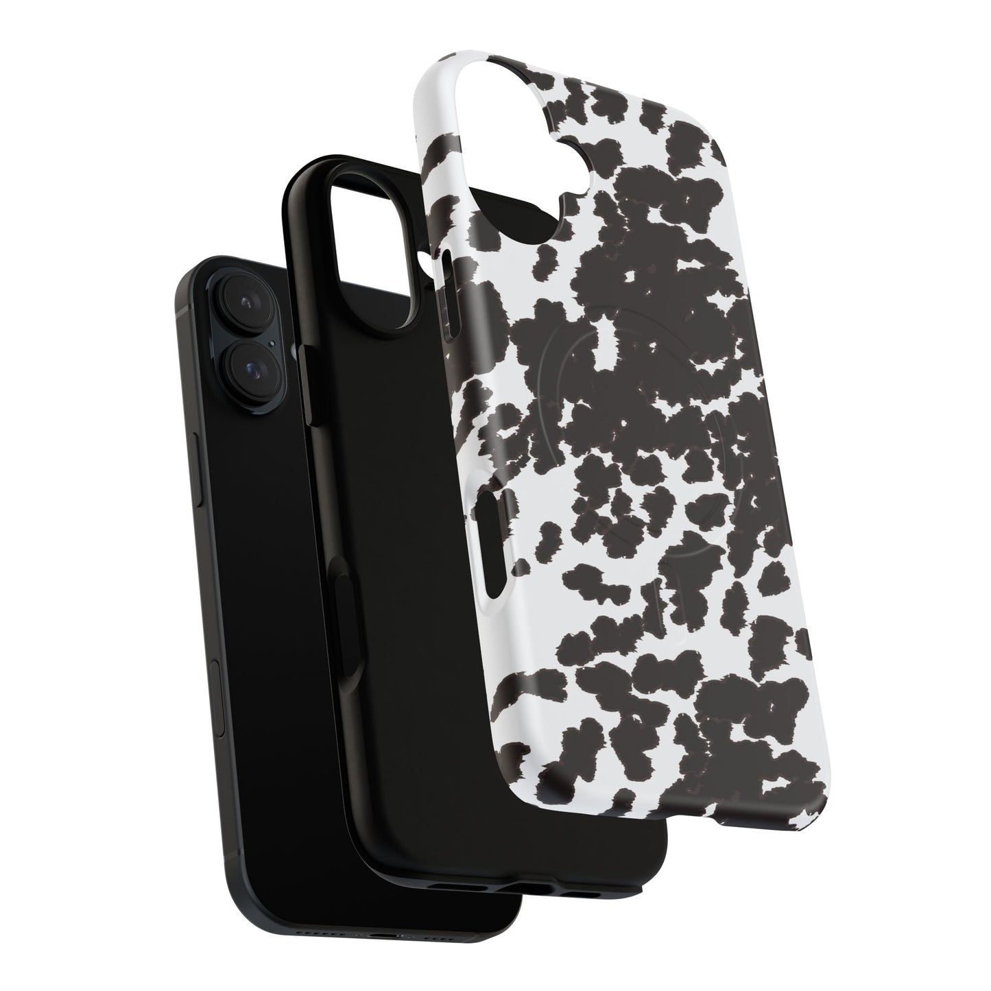 Cow Print Tough Magnetic Phone Case — Black & White Protective MagSafe Cover