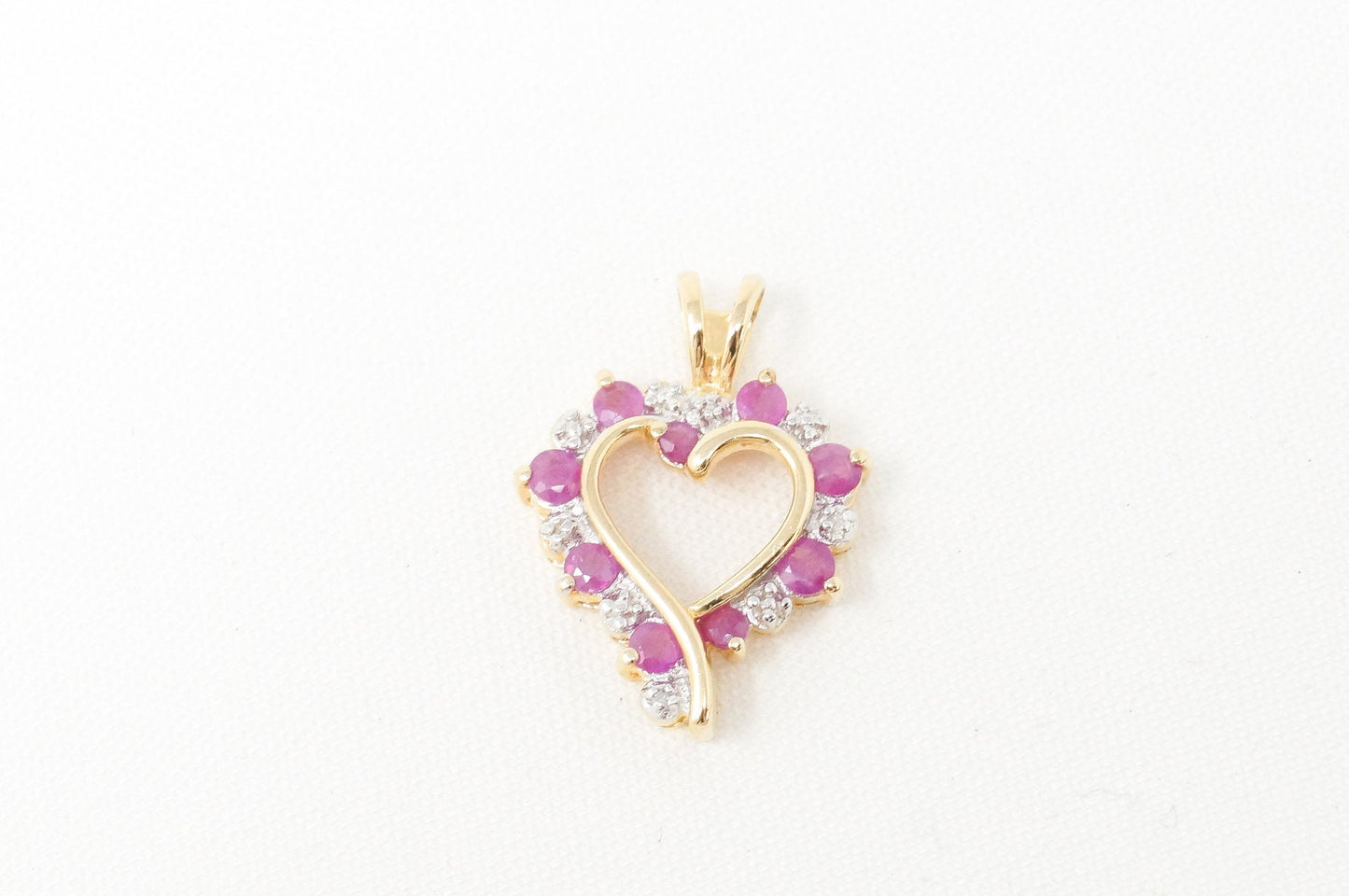 Vintage Ruby Heart Cubic Zirconia Gold Vermeil Sterling Silver Necklace Pendant