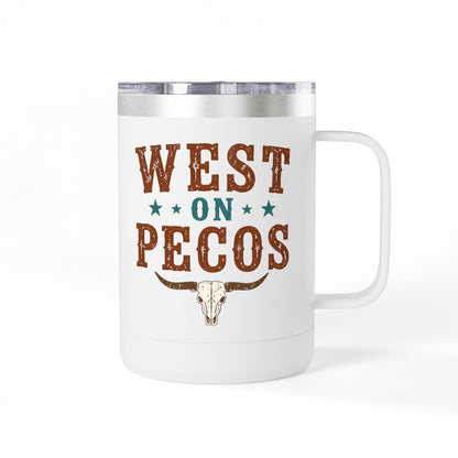 Western West on Pecos Coffee Mug — 15oz Rancher Travel Tumbler (No-Spill)