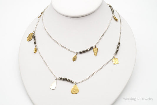 Designer Silpada "Pedal To The Metal" Pyrite Brass Sterling Silver Necklace 36"