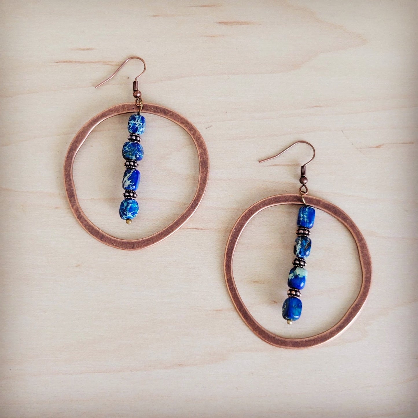 Western Copper Hoop Earrings w/ Denim Regalite 100c