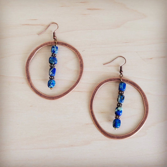 Western Copper Hoop Earrings w/ Denim Regalite 100c