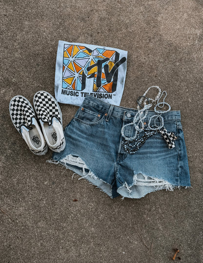 Upcycled By Katie: MTV Music Television Tee – Hand-Bleached One-of-a-Kind (2XL) Shirt