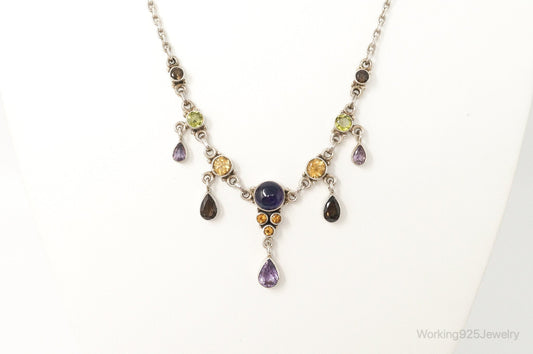 Vintage Designer Nicky Butler Multi Gem Sterling Silver Necklace