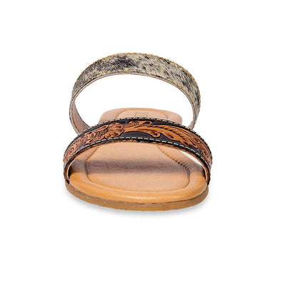 Tambra Mesa Hair-On Hide & Hand-Tooled Leather Sandals