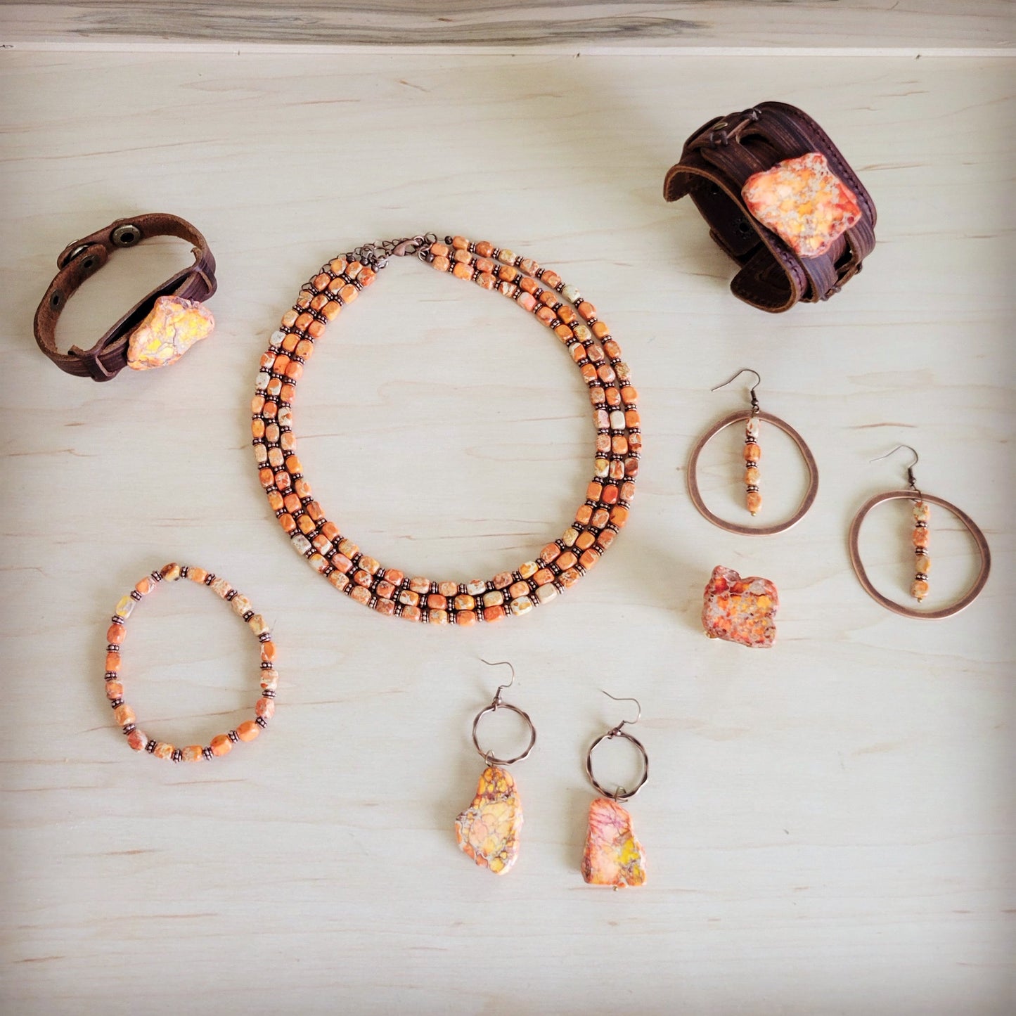 Orange Regalite Western Boho Slab Earrings 100h