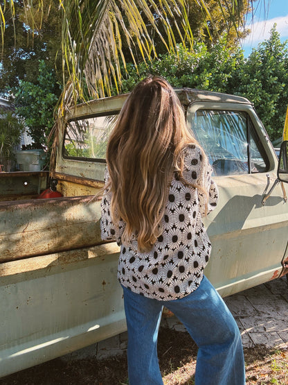 White Wedding Retro Floral Button Up Blouse PREORDER MAY/JUNE 2026
