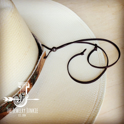 Dark Hair on Hide Leather Hat Band Only w/ Turquoise Slab 951o