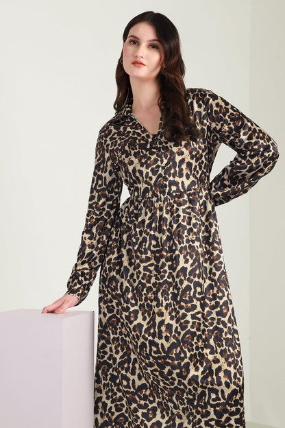 Palm Theory With Animal Print Maxi Dress in Olive White