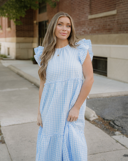 Gingham Knot Back Ruffled Maxi Dress