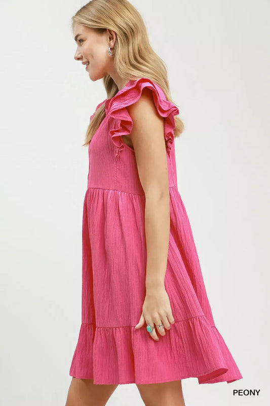 Umgee Ruffle Sleeve Babydoll Dress
