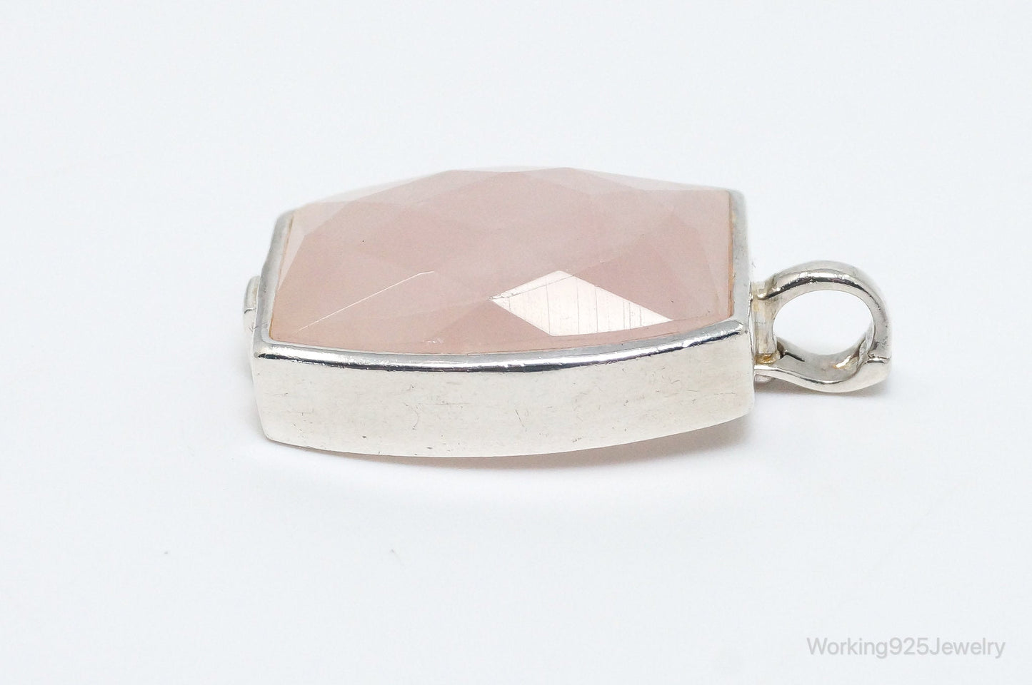 Large Designer ELLE Rose Quartz Ruby Sterling Silver Necklace Pendant