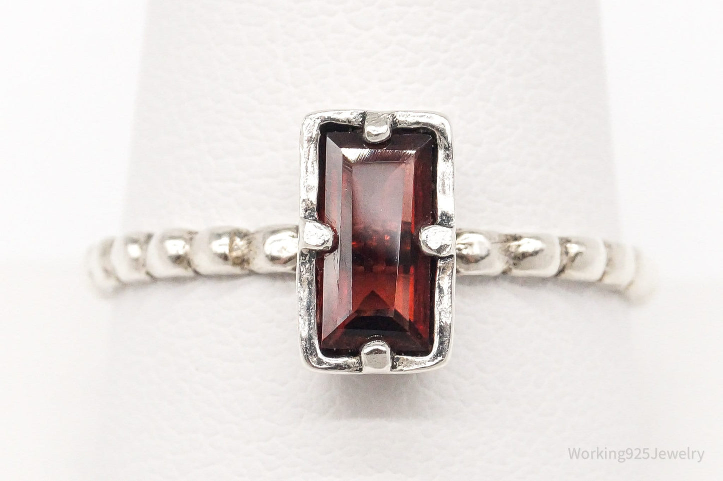 Vintage Israel Designer Paz PZ Garnet Sterling Silver Ring - Size 10.25