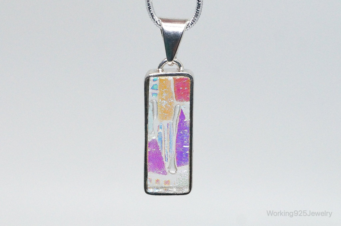 Vintage Large Art Glass Sterling Silver Necklace Pendant