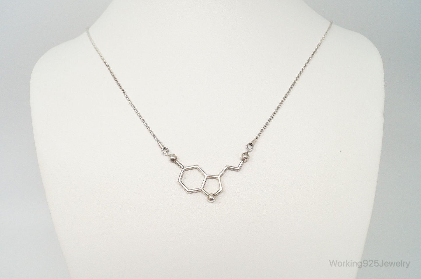 Serotonin Molecule Sterling Silver Necklace