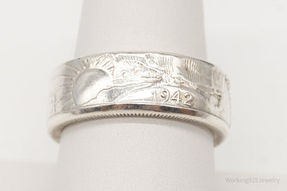 Vintage 1942 Half Dollar Silver Ring - Size 9