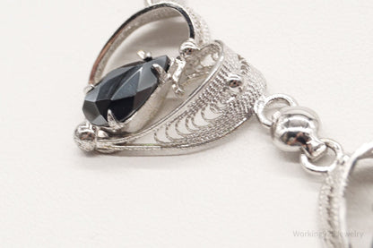 Vintage Designer Sorrento Hematite Filigree Hearts Sterling Silver Necklace
