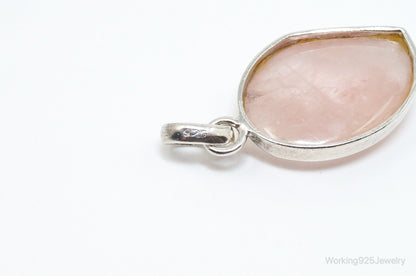 Large Vintage Rose Quartz Sterling Silver Necklace Pendant