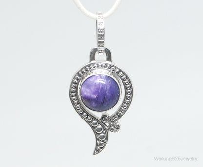 Vintage Art Deco Charoite Sterling Silver Necklace Pendant