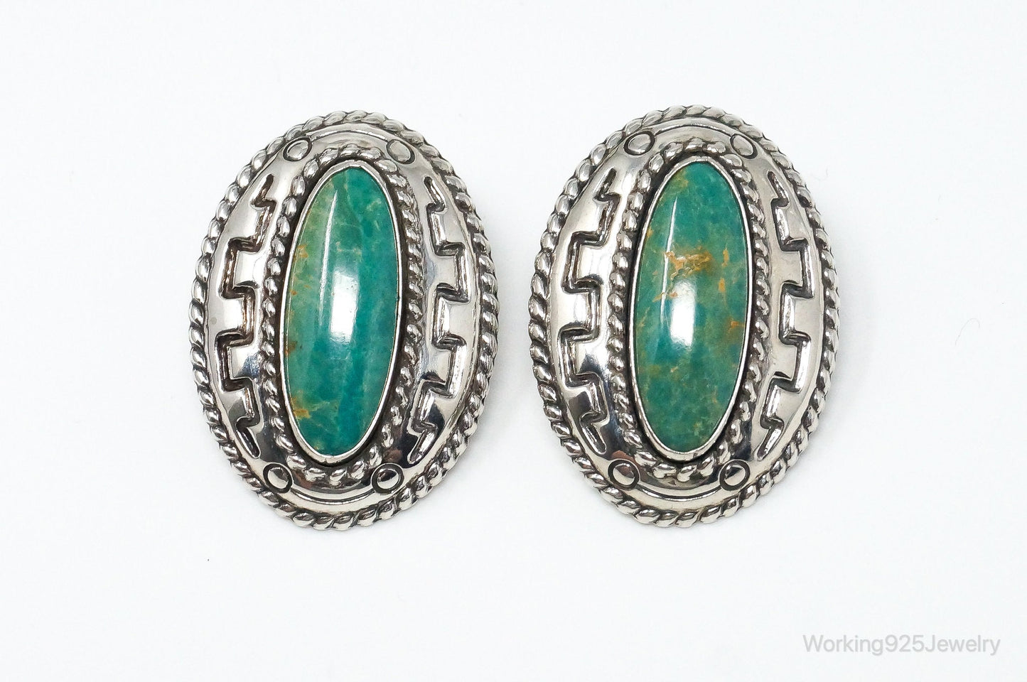 Large Western Designer Carolyn Pollack Relios Turquoise Sterling Silver Earrings