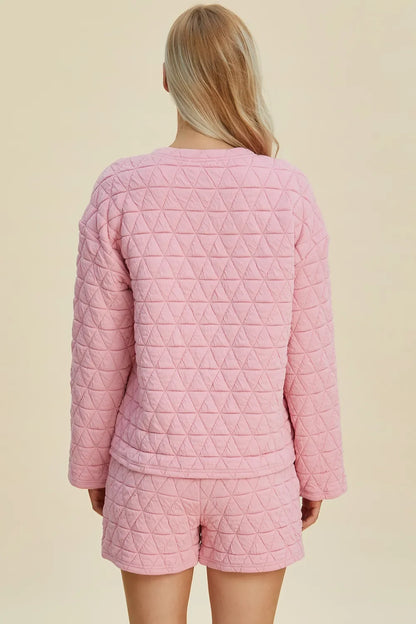 Double Take Textured Long Sleeve Top & Shorts Set