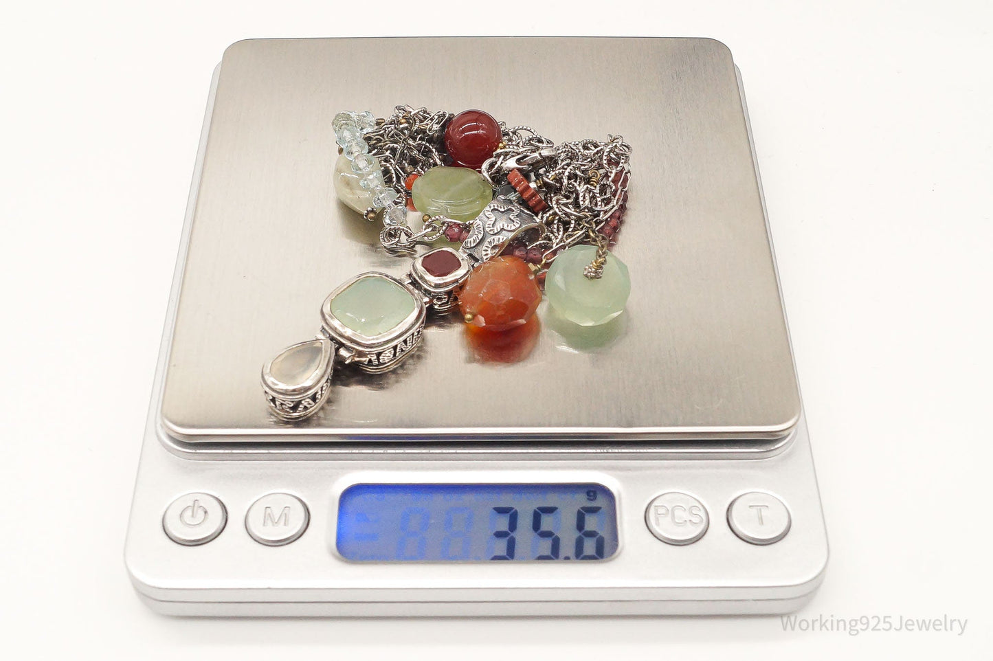Vintage Multi Gemstone Bead Sterling Silver Necklace