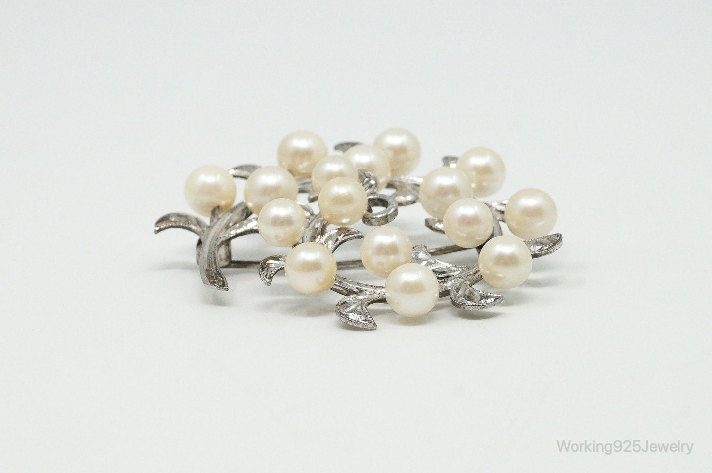 Large Antique Faux Pearl Sterling Silver Brooch Pin