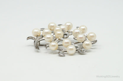 Large Antique Faux Pearl Sterling Silver Brooch Pin