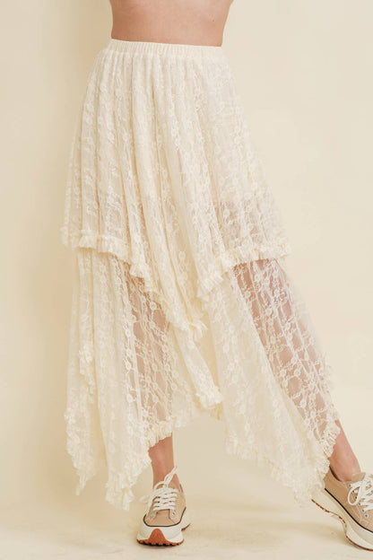 LAYERED FLORAL MIDI SKIRT