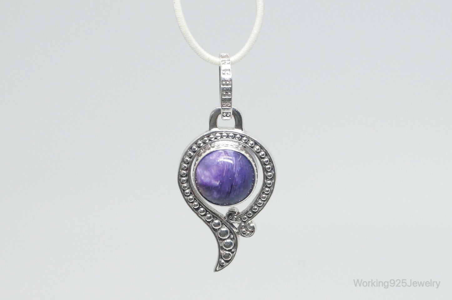 Vintage Art Deco Charoite Sterling Silver Necklace Pendant