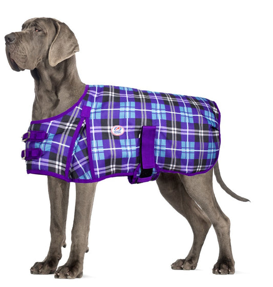 Derby Originals Ruff Pup Arctic Purple Plaid Dog Coat – 1200D Waterproof Ripstop, 150g Insulated Winter Jacket, Breathable 3-Layer Design, Adjustable Fit, 2-Year Warranty