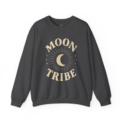 Moon Tribe Crewneck Sweatshirt — Celestial Moon Graphic Pullover - Jewel Tones