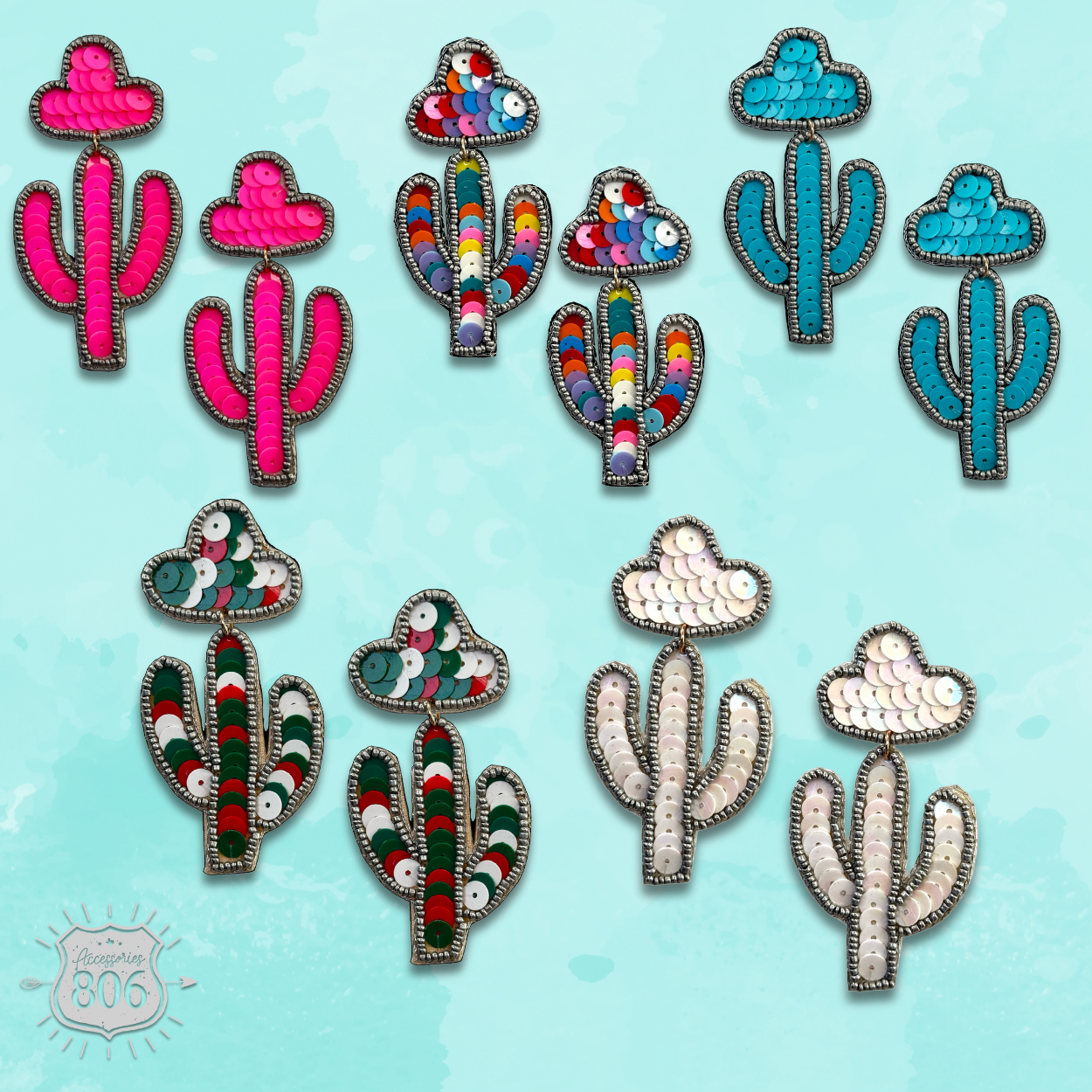 Cactus and sombrero sequin earring - LC