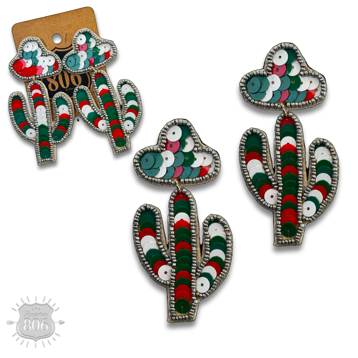 Cactus and sombrero sequin earring - LC