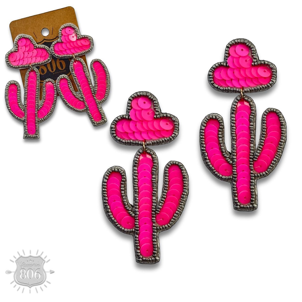 Cactus and sombrero sequin earring - LC