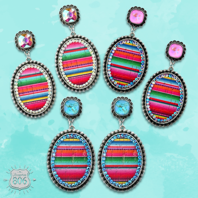 Serape filled oval rhinestone post dangle earring - LC