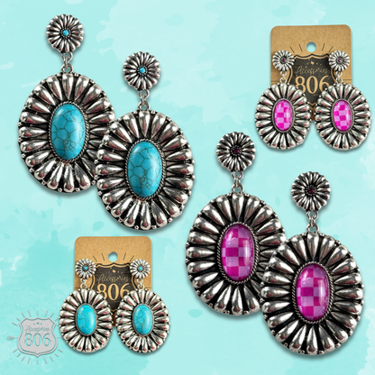 Western sunburst oval earring with inlay