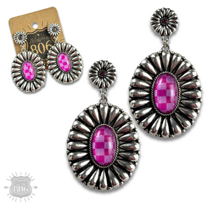 Western sunburst oval earring with inlay
