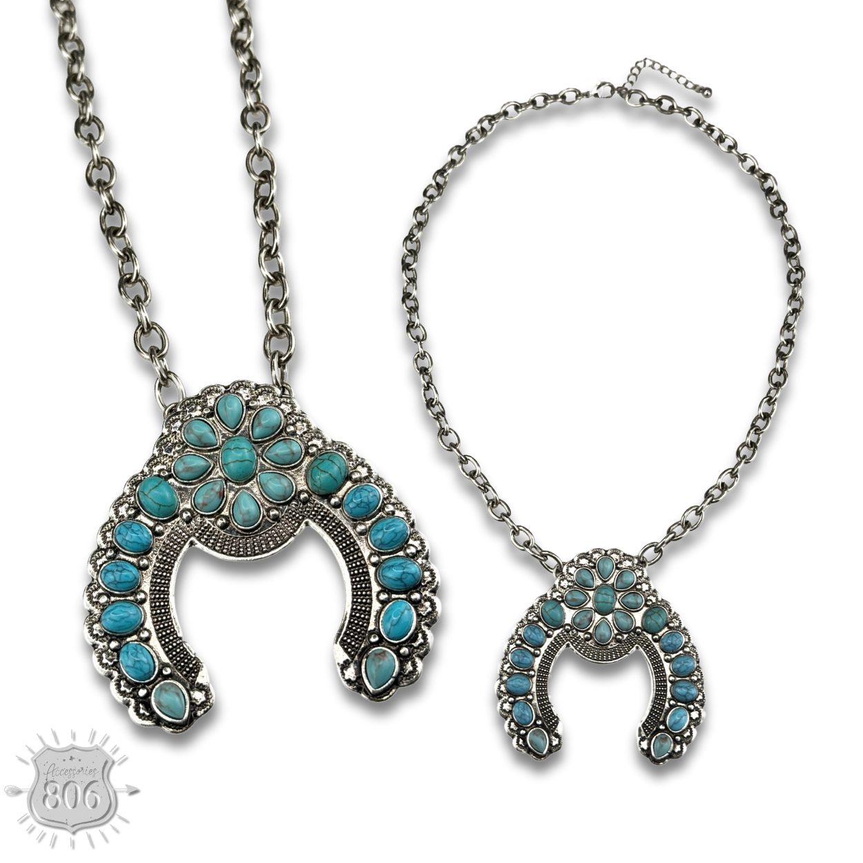Silver and turquoise squash blossom necklace